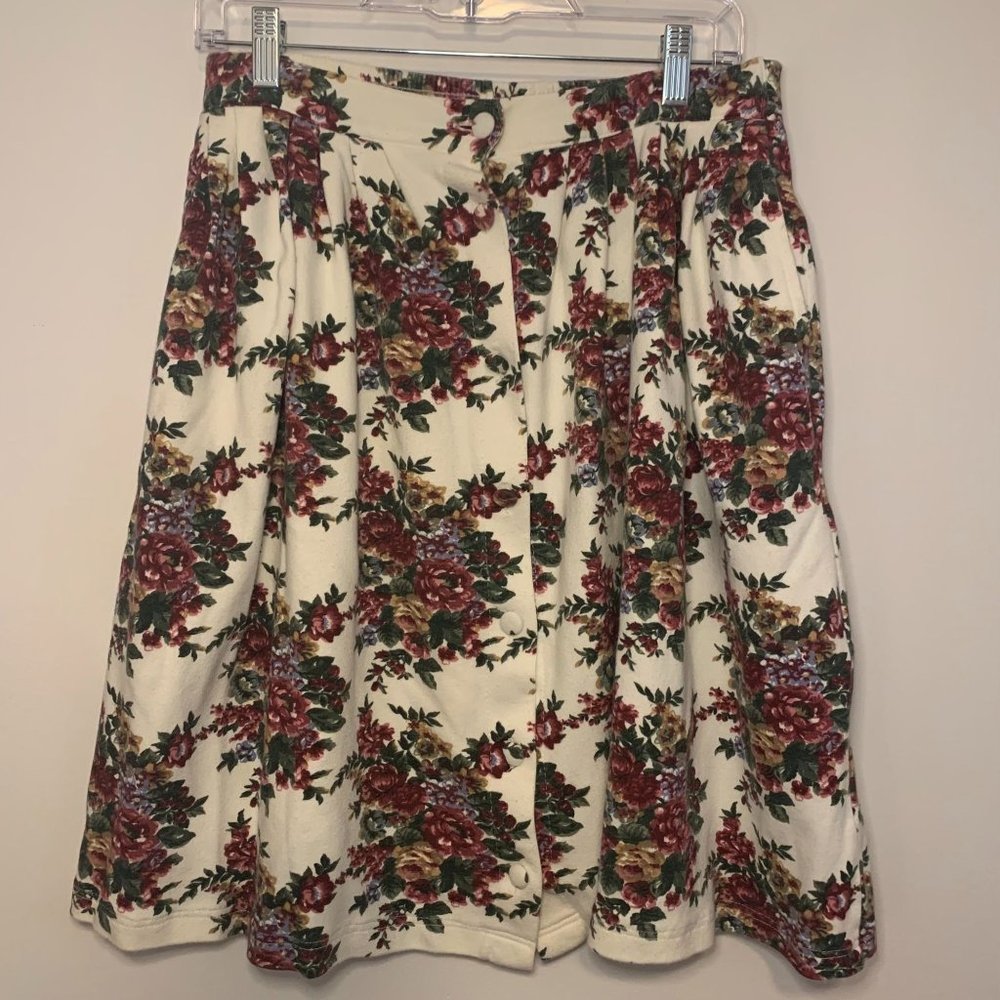 90s Vintage Petite Cotton Button up Floral Skirt, size M